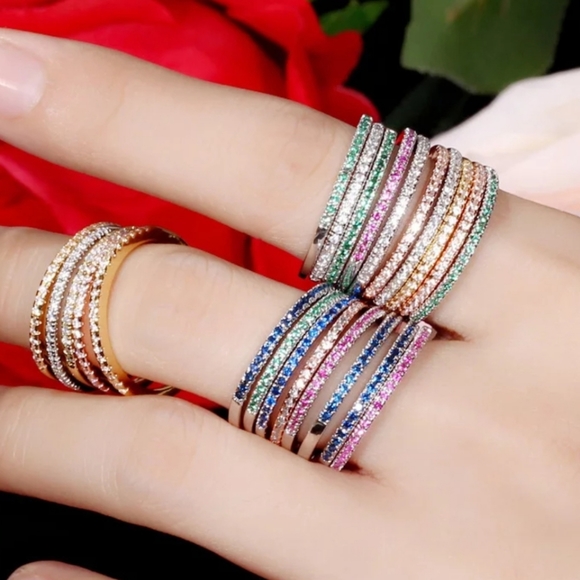 3 Band Partial Eternity Stackable Ring Set - Picture 7 of 8